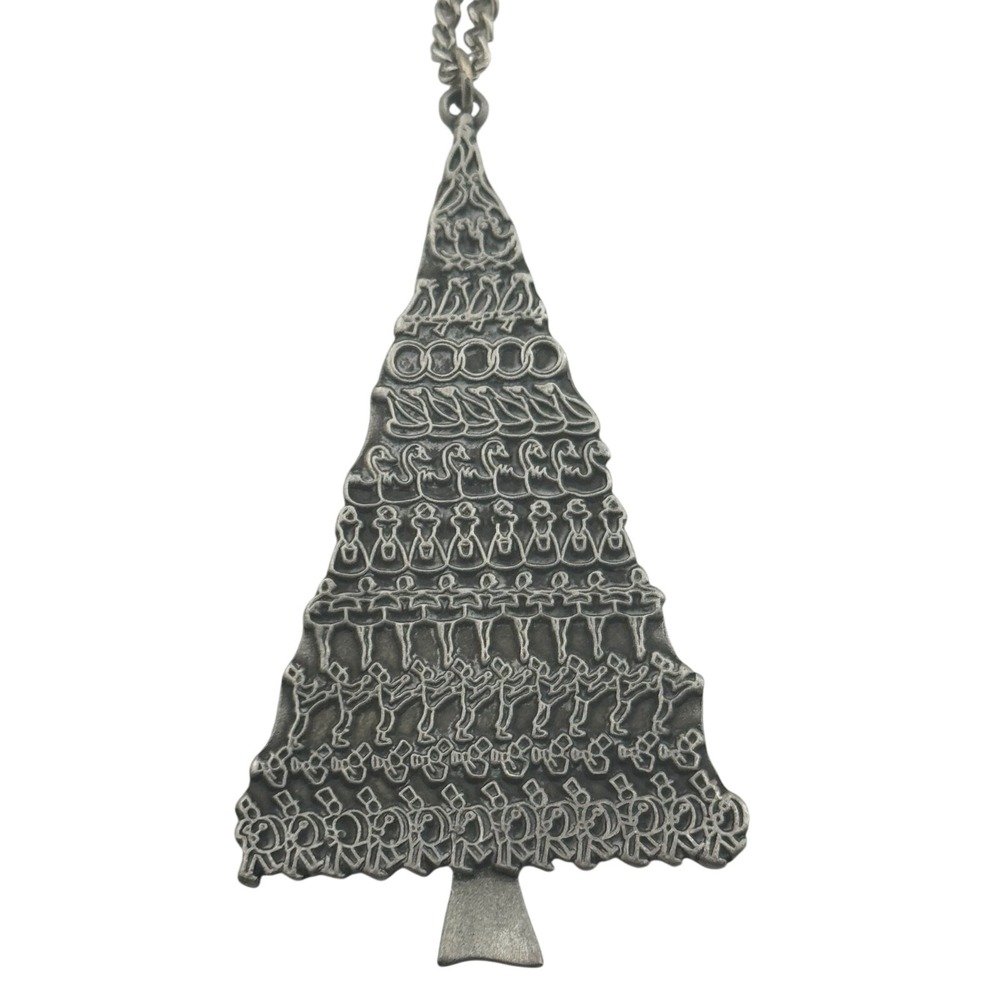 Vintage JJ Jonette 12 Days of Christmas Tree Pendant‎ Necklace